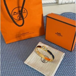HERMES Bracelet Mini Clic Chaine D’Ancre Gold Plated GM 87 Ultramarine. New.
